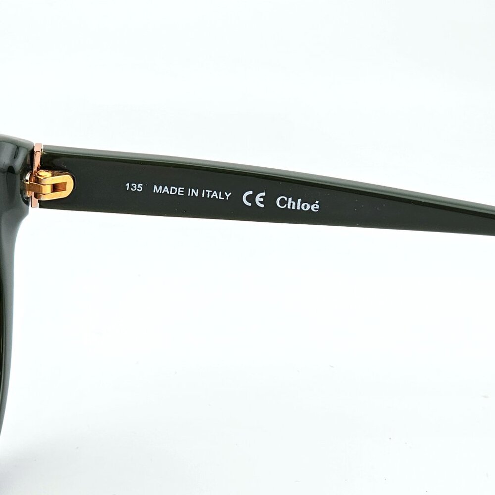 Chloé Caspia Cat Eye Sunglasses Dark Green Gold Micro Stud Brown Gradient Lens - Picture 6 of 16